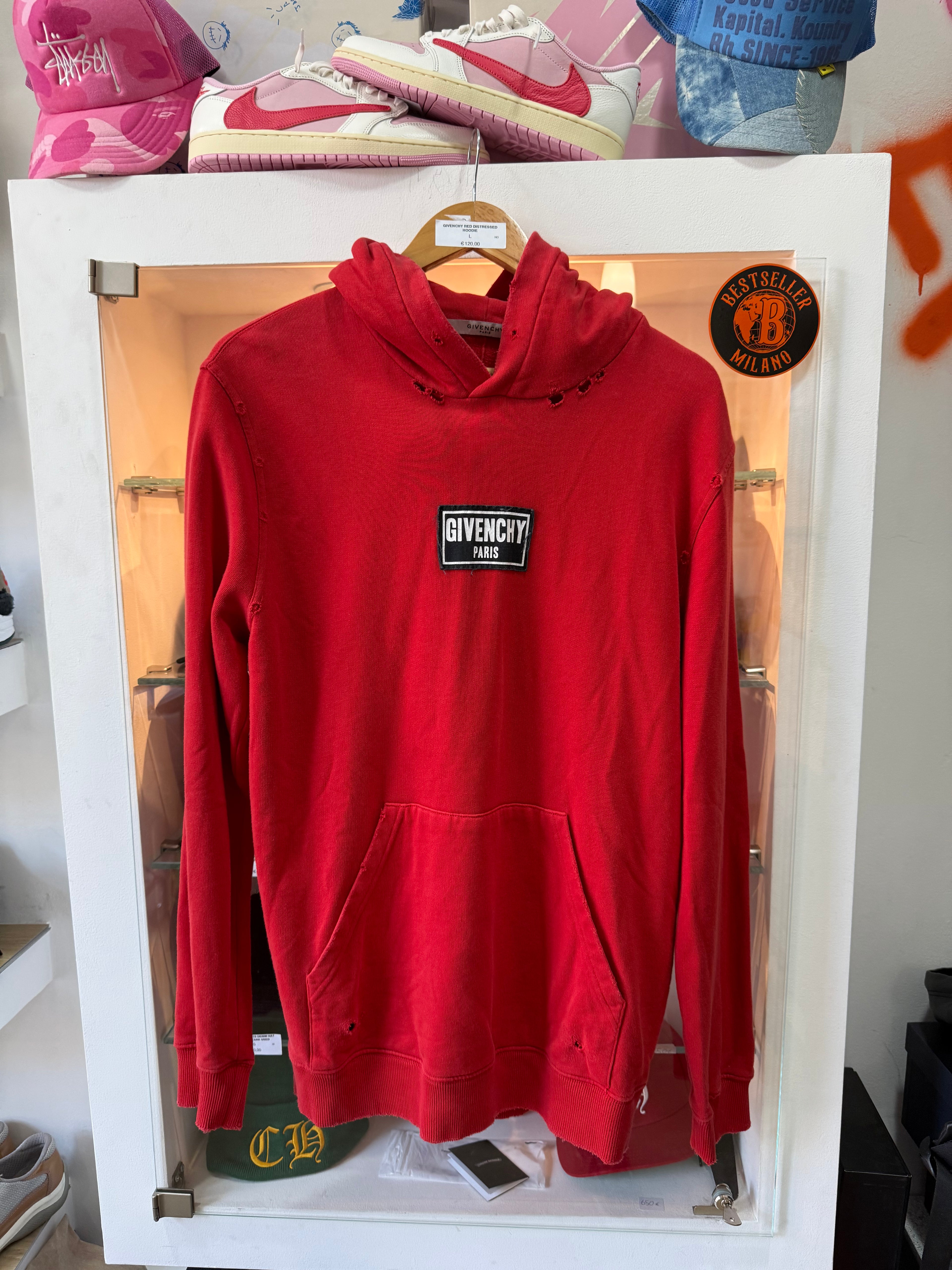 Givenchy hoodie red distressed size L